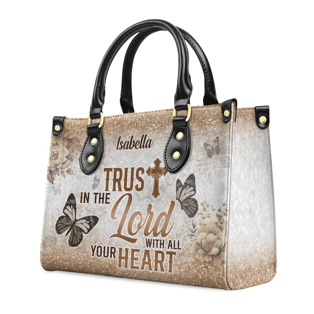 Personalized Christian Leather Handbag, Trust in the Lord with All Your Heart Custom Name Purse, Religious Faith Tote for Women BLAF30